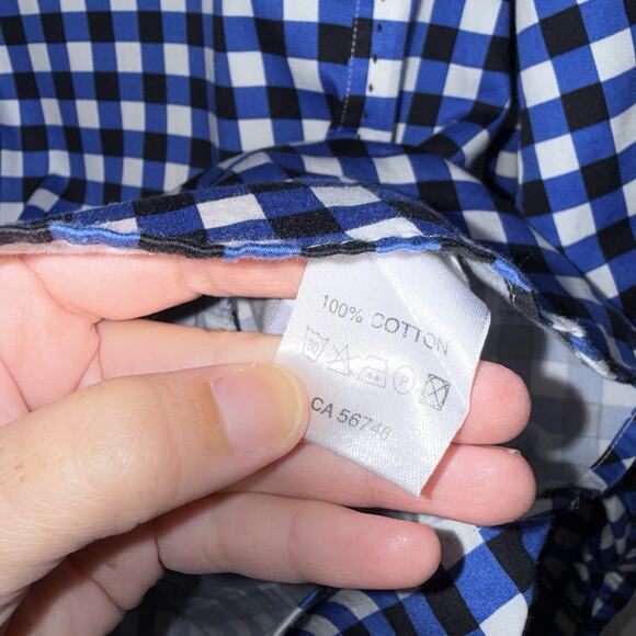 Au Noir Men’s Gingham Plaid Button Down Shirt Blue Size 4 Large - Picture 6 of 6